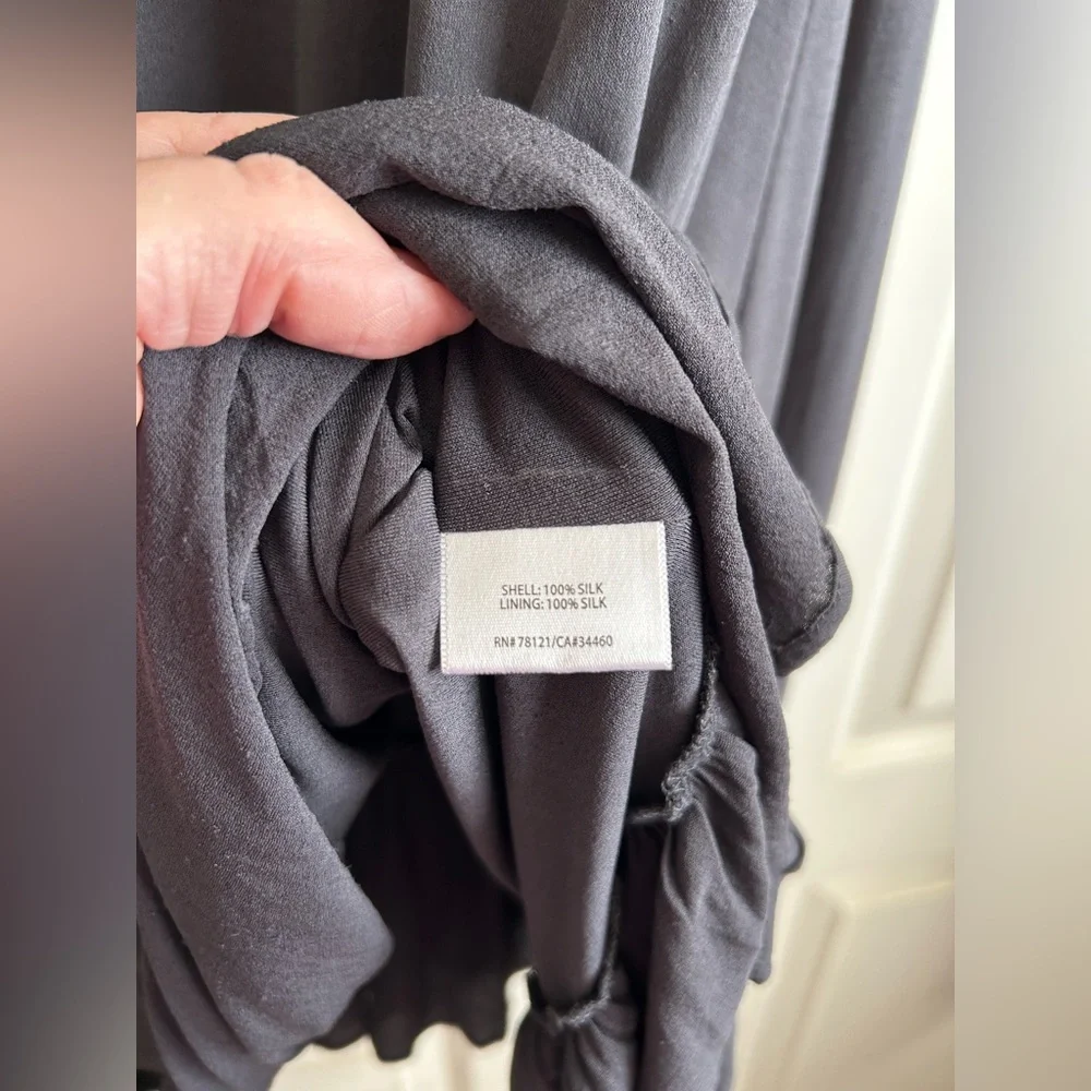 EILEEN FISHER Scoop-neck Stretch Silk Jersey Dark Gray Ruffled Dress Sz XL - Picture 9 of 9